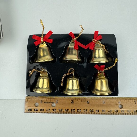2 Vtg Pkgs Christmas Gold Brass Tone Bells Jingle w Red Ribbon w Orig Box READ - Picture 9 of 11
